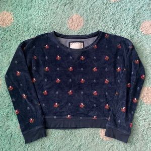 Abercrombie Sweatshirt Sleep Velour Women XS Navy Blue Holiday Christmas Pajama